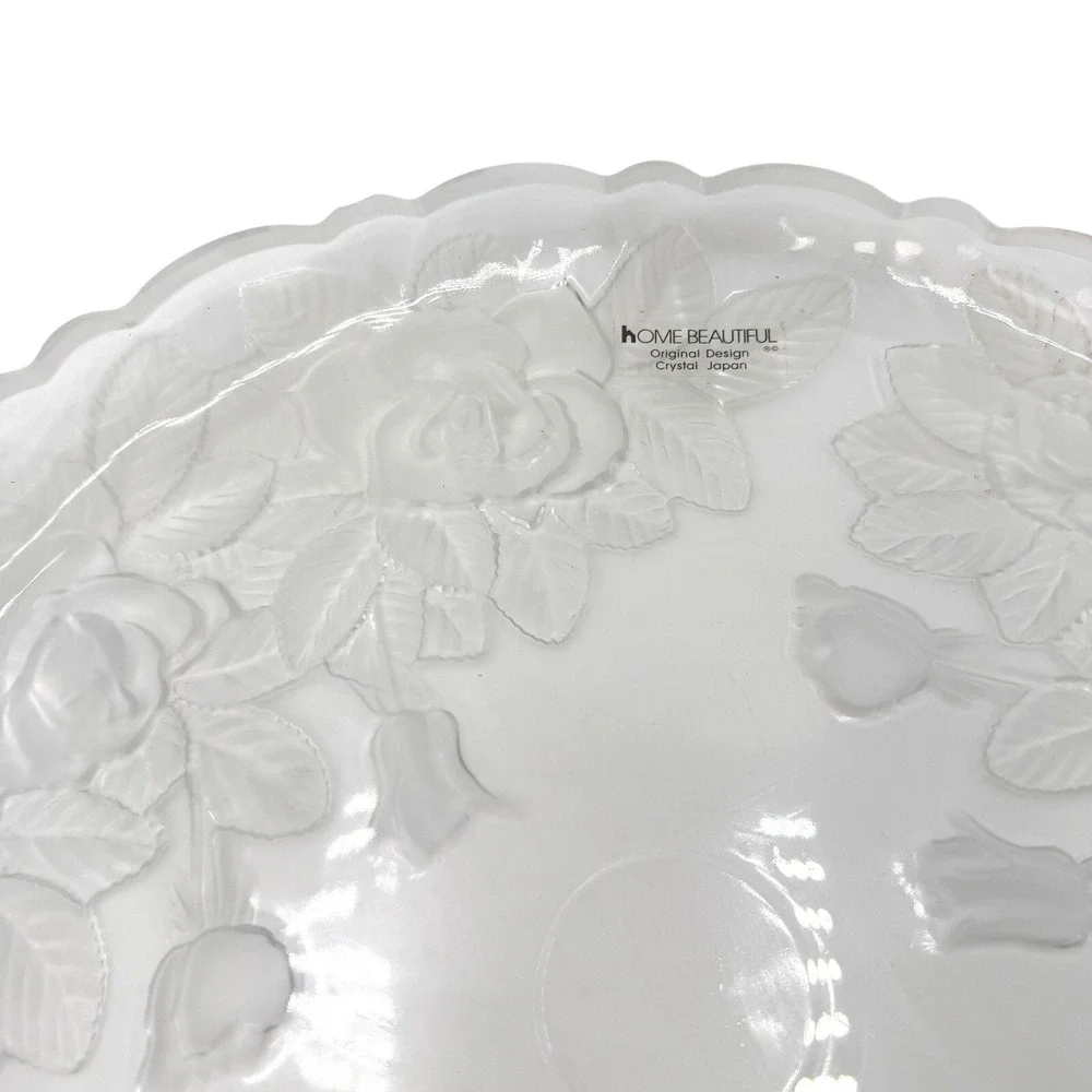 Home Beautiful Crystal Japan Frosted Rose Scalloped Round‎ Platter Serving Tray